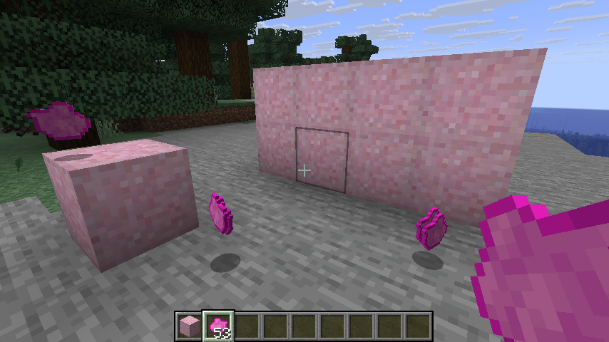 Ingame screenshot of our bubble gum item and bubble gum block - now with loaded models and textures.