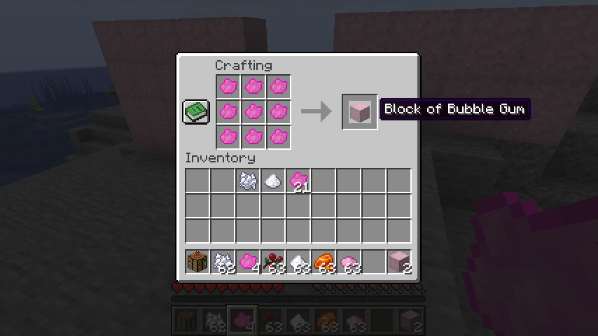 Crafting recipe for the block of bubble gum.
