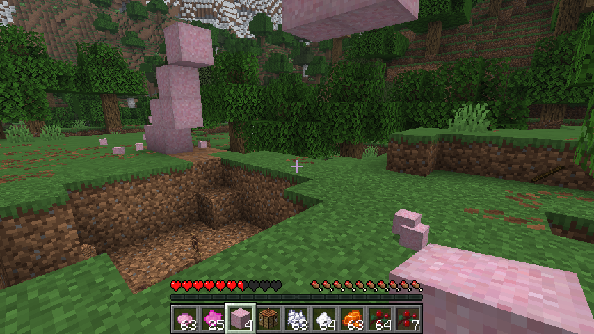The creeper is gone, and a few more blocks have been destroyed, with some being dropped.