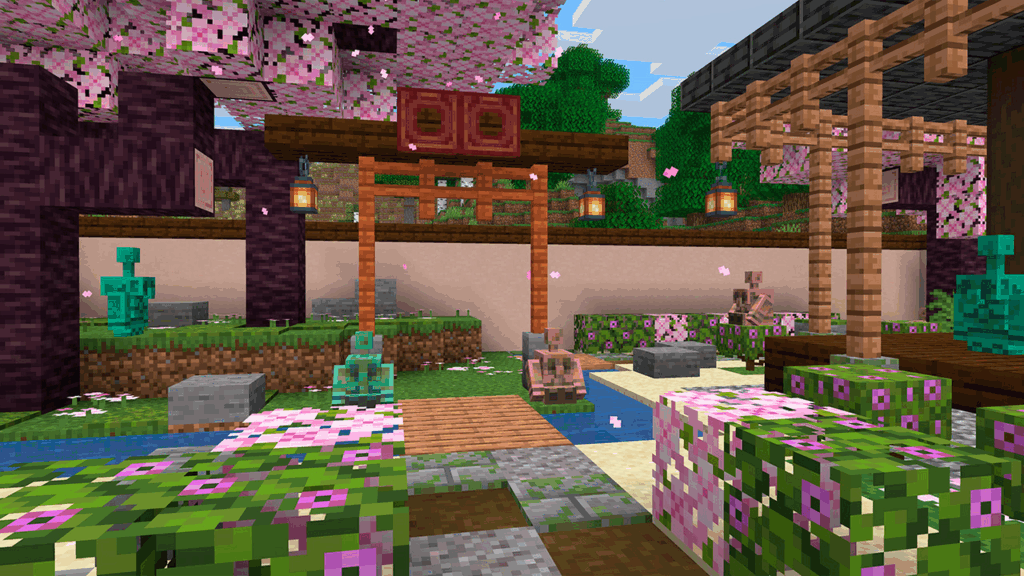 Promotional material for Minecraft, courtesy of Mojang, featuring Copper Golems, part of their Fall Drop 2025 update.